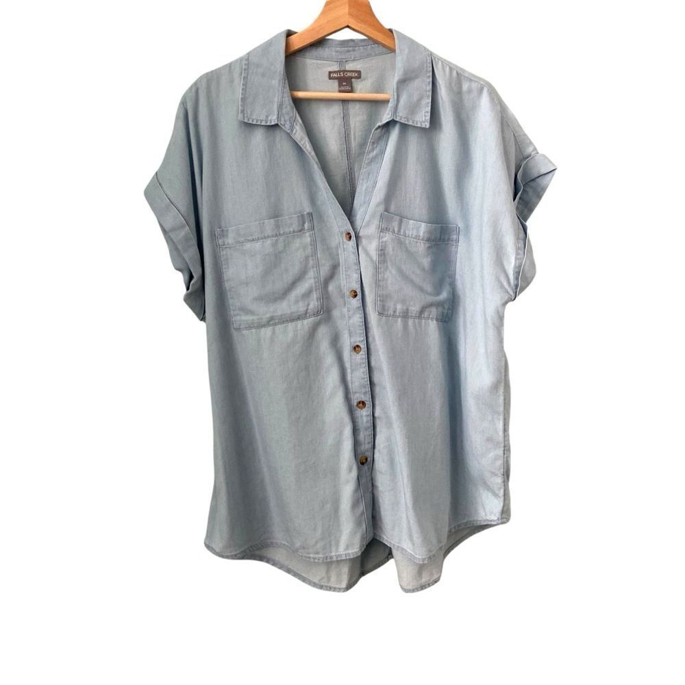 Falls Creek Light Blue Button-Up Top in Size 1X